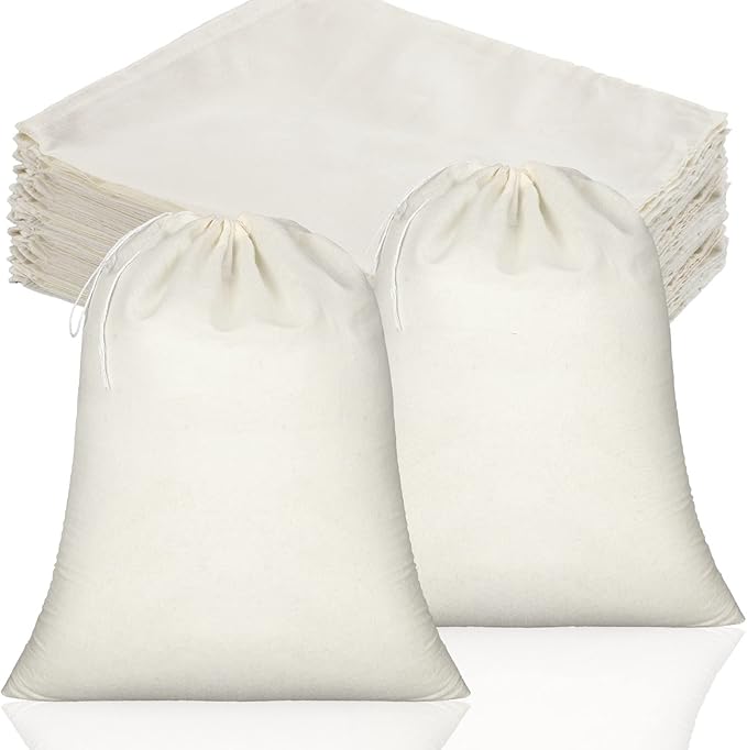 Tatuo 50 Pcs Muslin Bags 10 X 12 Inches, Cotton Drawstring Pouches Party | Natural Cotton Cloth Small Pouches, Reusable Linen Sachet for Gift Favor, Wedding Party Supplies, Craft Home Storage