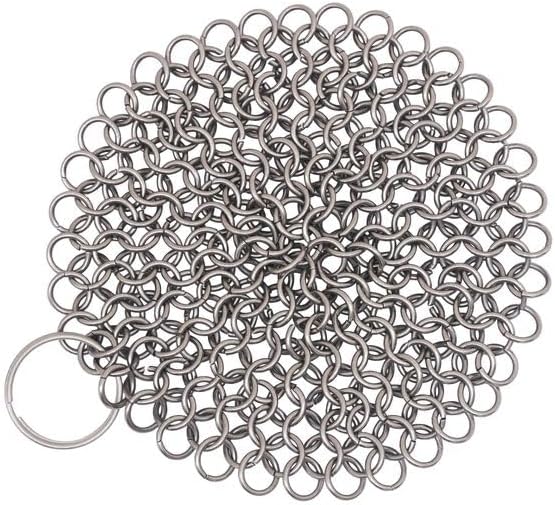 Cast Iron Cleaner, 7 Inches Stainless Steel Round Chainmail Scrubber For Cast Iron Pan Skillet, Wok, Pot, Pan; Pre-Seasoned Pan Dutch Ovens Waffle Iron Pans Scraper Cast