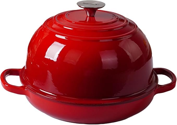 Enameled Cast Iron Bread Pan, Sourdough Artisan Bread Oven – Red – Round 26 cm, 6.25 L (6.6 qt) – Boule Pan with a Deep Lid for Steam Baking