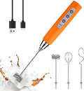 YUSWKO Fluorescence Orange Handheld Milk Frother Wand for Coffee, Rechargeable Electric Whisk with 3 Heads 3 Speeds Drink Mixer Coffee Frother For Latte, Cappuccino, Hot Chocolate, Egg | Drink Mixer Wand Coffee Frother Handheld With 3 Heads 3 Speeds Fo...