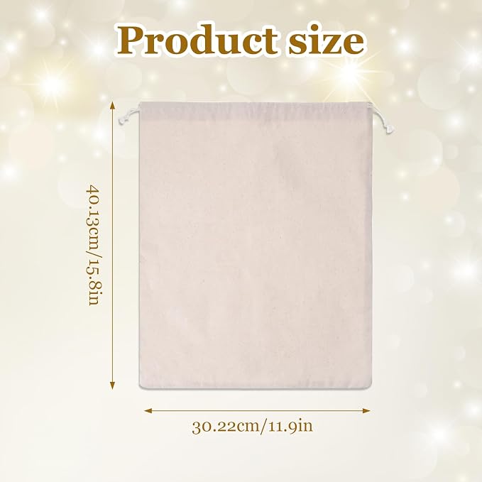 10 Pack 11.9x15.8 Inch Cotton Storage Bags with Drawstrings, Canvas Fabric Sacks, Reusable Multipurpose Muslin Bags for Bread, Produce, Shoes, and More