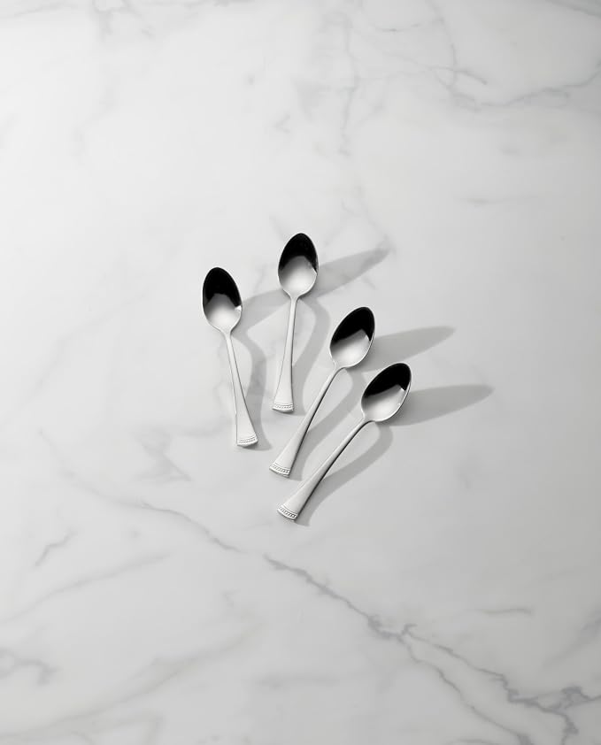 Lenox Portola Teaspoons Silverware Set for 4, Flatware | mirror finish, dishwasher safe | 6.3 inch length | cutlery set for kitchen and dining, utensil set, kitchen gifts for women
