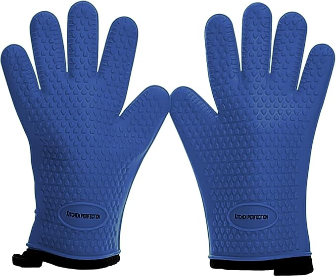 KITCHEN PERFECTION S Silicone Smoker BBQ Gloves - Heat Resistant Oven Mitts | Waterproof, 5-Finger Design For A Better Grip, for Pitmasters, Meat Smoking, Grilling, Cooking, Frying Turkey | Grill Gift