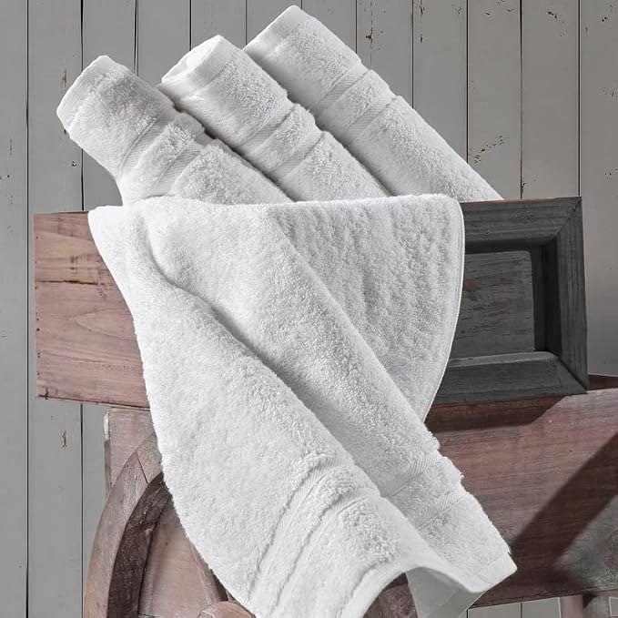 Hawmam Linen White Hand Towels for Bathroom, Set of 4, 16x29 Inch, Premium Turkish Cotton, Highly Absorbent Hotel Collection, Blissful Luxury Spa Feel, White Towels
