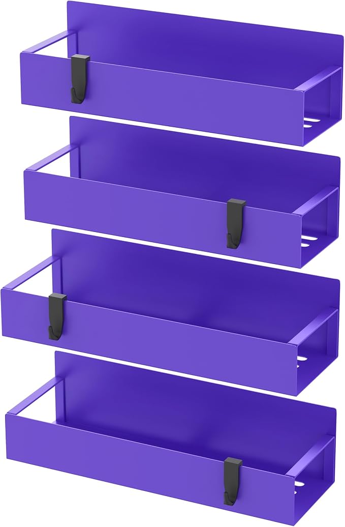 4 Pack Magnetic Spice Storage Rack Organizer for Refrigerator and Oven, Purple Fridge Organizers and Storage | Magnetic Shelves Heavy Duty for Fridge in Kitchen, Seasoning Storage Organizer, For Oven Washer and Dryer, For Heavier Items