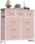 Sweetcrispy 9 Drawer Fabric Dresser Storage Tower Drawer Organizer, Pink | Sturdy Steel Frame with Wood-top, Easy-pull Handles, Space-Saving Organizer Chest for Girls Bedroom, Closet, Lightweight