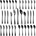 Silverware Set,30-Piece Stainless Steel Flatware Set for 6 | Food-Grade Stainless Steel Cutlery Set,Dishwasher Safe,Mirror Finished Utensil Sets for Home Restaurant,Round Edge,Black