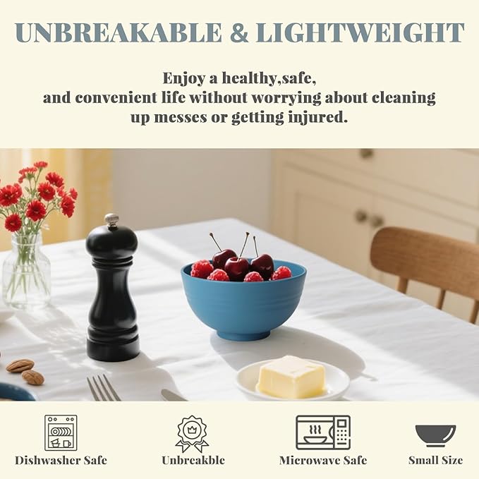 Wheat Straw Small Bowls, Unbreakable Dessert Bowls 8 PCS, 10 OZ Small Plastic Bowl for Kitchen, Microwave & Dishwasher Safe Mini Bowl for Snack, Ice Cream, Yogurt,Portion Control(Multi)