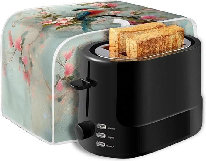 Sparrow Printed Toaster Cover Bakeware Protector, Peach Blossom Print Toaster Oven Cover Washable Small Appliance Covers 4 Slice Kitchen Small Appliance Organizer Bag, M, Green