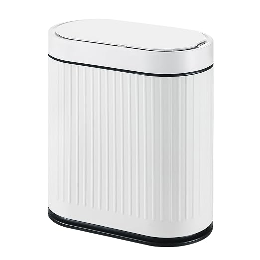 SYNCVIBE Bathroom Sensor Trash Can with Lid, 2 Gallon, White Black | Automatic Garbage Can, 7.5 Liter Smart Trash Bin, Waterproof Plastic Wastebasket for Office and Bedroom