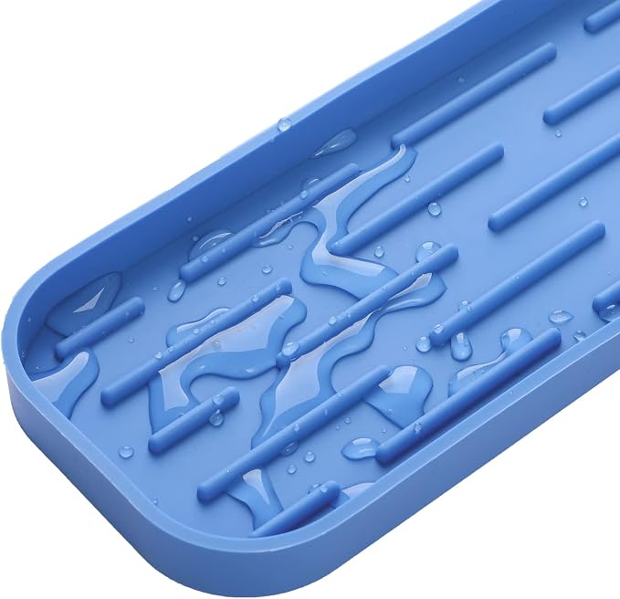 MicoYang Silicone Kitchen Sink Organizer Tray for Multiple Usage,Eco-Friendly Sponges Holder for Kitchen Bathroom Counter or Sink,Dish Soap Dispenser,Scrubber,Bottle,Cup (Lichen Blue, 12"×4")