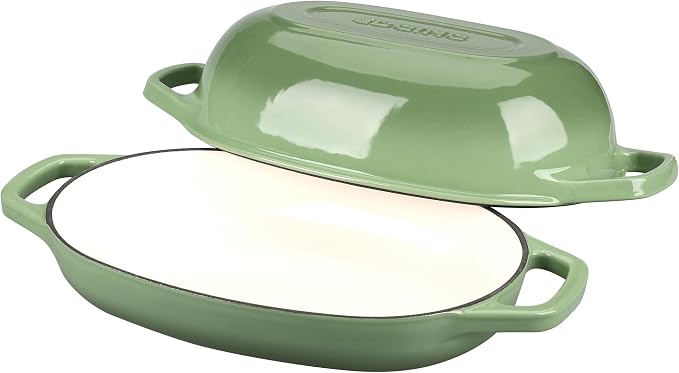 EDGING CASTING Enameled Cast Iron Oval Dutch Oven Pot with Lid, Dutch Oven for Sourdough Bread Baking, Bread Oven, Bread Dutch Oven, Oval Bread Pan, 5qt, Pistachio Green