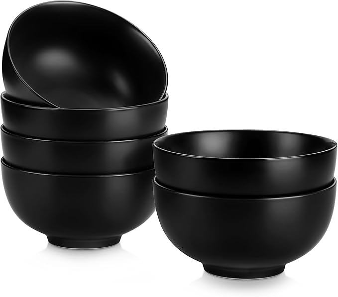 MALACASA 26 Oz Black Ceramic Bowls Set of 6,Cereal & Soup Bowl for Kitchen | Perfect for soup, cereal, ramen, rice, oatmeal & salad; Scratch-resistant ; stackable, microwave, oven & dishwasher safe