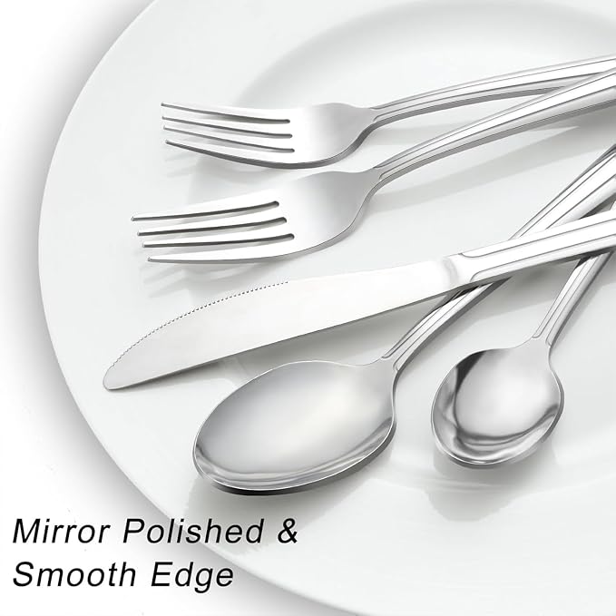 Pleafind 72-Pieces Silverware Set for 12, Flatware Set with Steak Knives, Stainless Steel Cutlery Set, Include Forks Spoons and Knives Set, Dishwasher Safe Utensil Sets for Home Restaurant