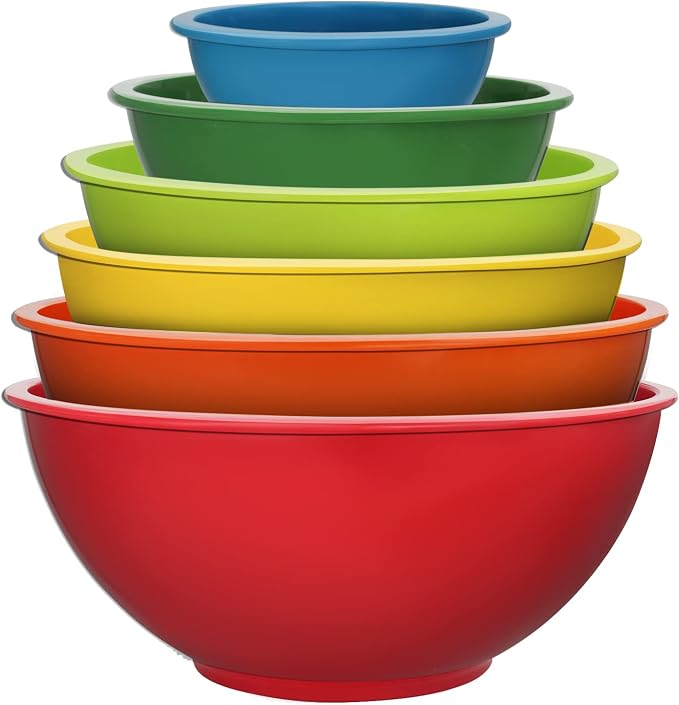 Classic Mixing Bowl Set, Microwave and Dishwasher Safe,Ideal for Baking, Prepping, Cooking and Serving Food (Set of 6) (Red)