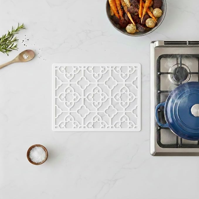 GASARÉ, Extra Large, Thick, Silicone Trivet for Hot Dishes, Pots, and Pans, Heat Resistant Mat for Countertop, Hot Pad for Kitchen, Easy to Clean, 16 x 12 x 3/8 Inches, (White, Spaniard)