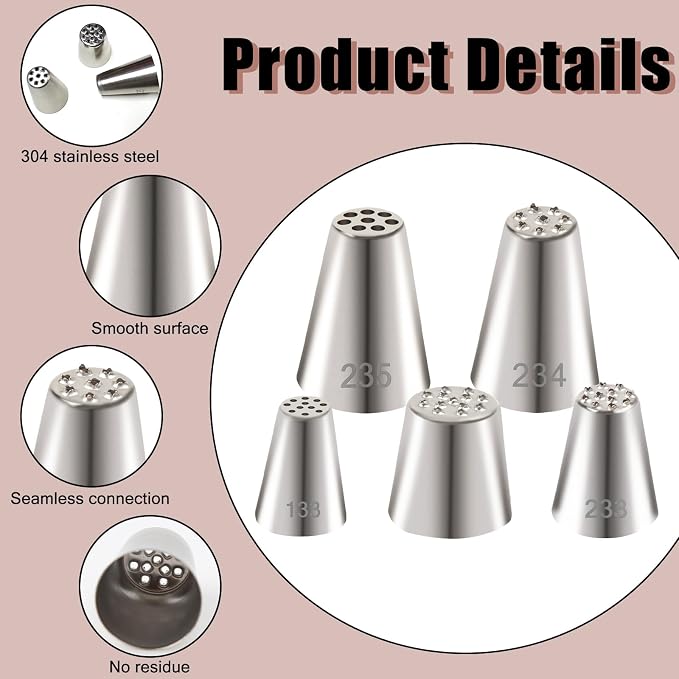5pcs Grass Piping Tip, Stainless Steel Grass Icing Tip, Cake Decorating Tips Piping Tips Set for Frosting Cupcakes Decoration DIY Baking Supplies
