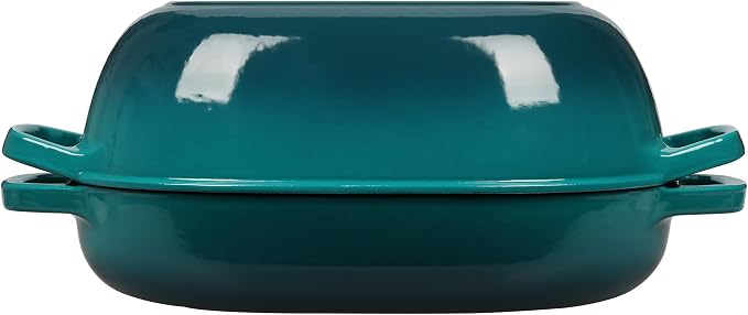 EDGING CASTING Enameled Cast Iron Oval Dutch Oven Pot with Lid, Dutch Oven for Sourdough Bread Baking, Bread Oven, Bread Dutch Oven, Oval Bread Pan, 7qt, Darkcyan