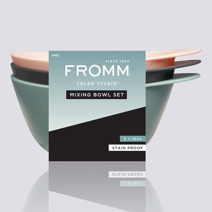 Fromm Color Studio Mixing Bowls for Hair Color, Hair Dye, Bleach and Treatments with Spill Proof Rubberized Base, 16 Ounce, 3 Pack