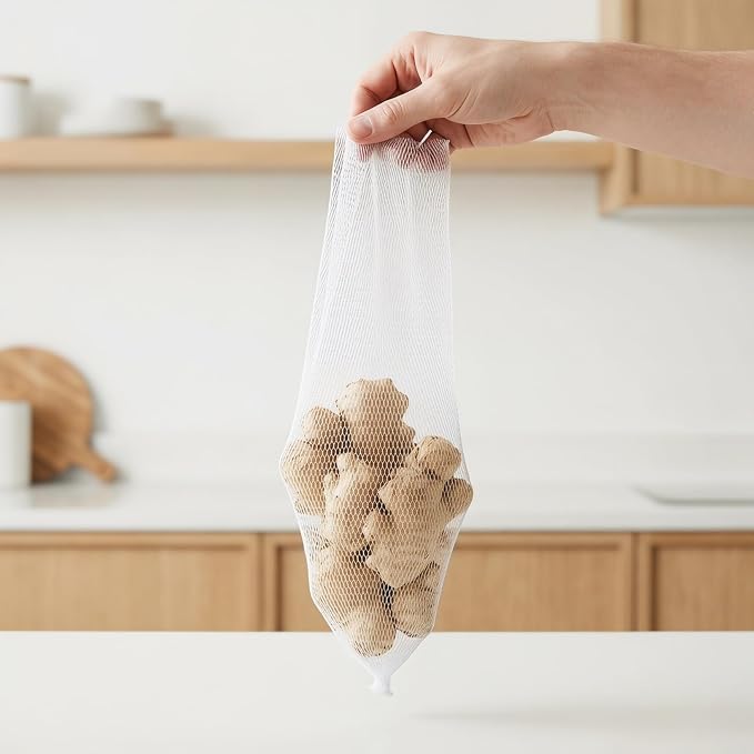 100Pcs Hanging Mesh Storage Onion Tomato Garlic Ginger Net Vegetable Fruit Seafood Bag Reusable Washable Garbage Filter Mesh Bags for Kitchen Accessories