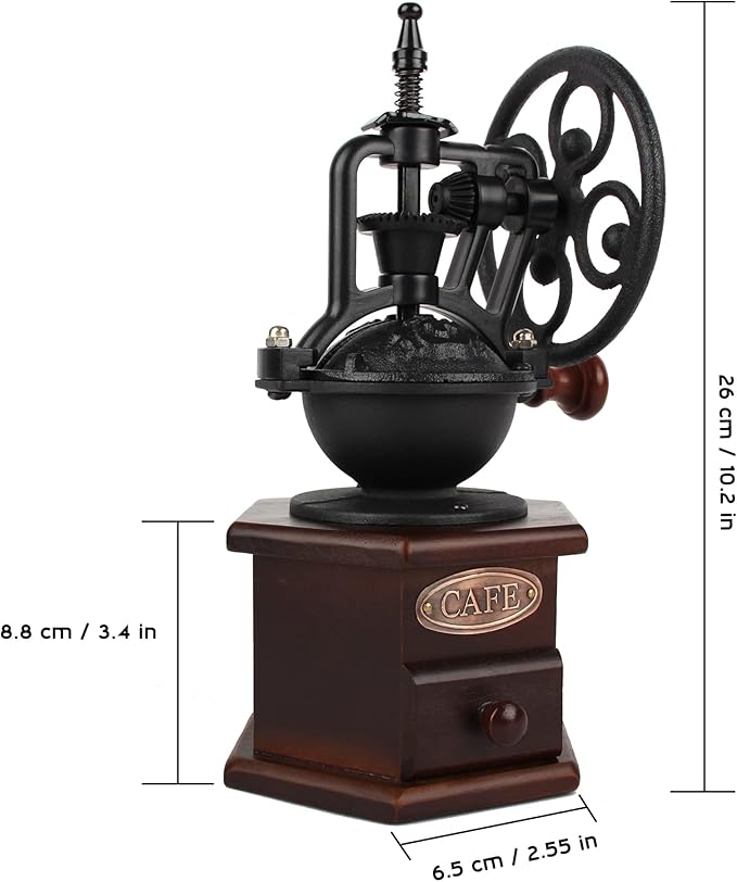 Coffee Grinder, Wooden Manual, Brown, Six Deformation Base | Cast Iron Hand Crank, Antique Coffee Mill, Roller Design, For Mesh Coffee, Decoration & Gift