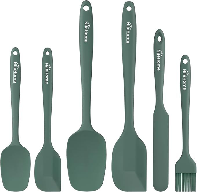 NileHome Silicone Spatula Set, 6 Pieces Food Grade Kitchen Utensils with Silicone Brush Heat Resistant Up to 600°F Dishwasher Safe BPA-Free Rubber Spatula for Scraping, Baking, Cooking, Mixing-Green