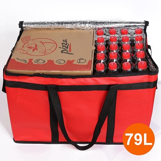 Bodaon 5-Pack Insulated Food Delivery Bag, XXX-Large Bag Without Hard Bottom, Red