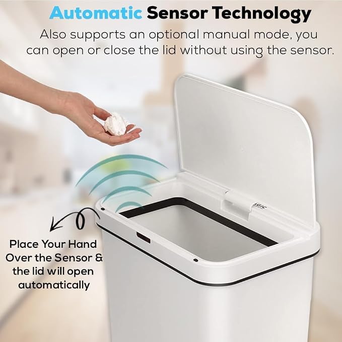 Simpli-Magic 13 Gallon (50L) Motion Sensor Touchless Trash Can – Automatic Hands-Free Garbage Can for Kitchen, Home, Office