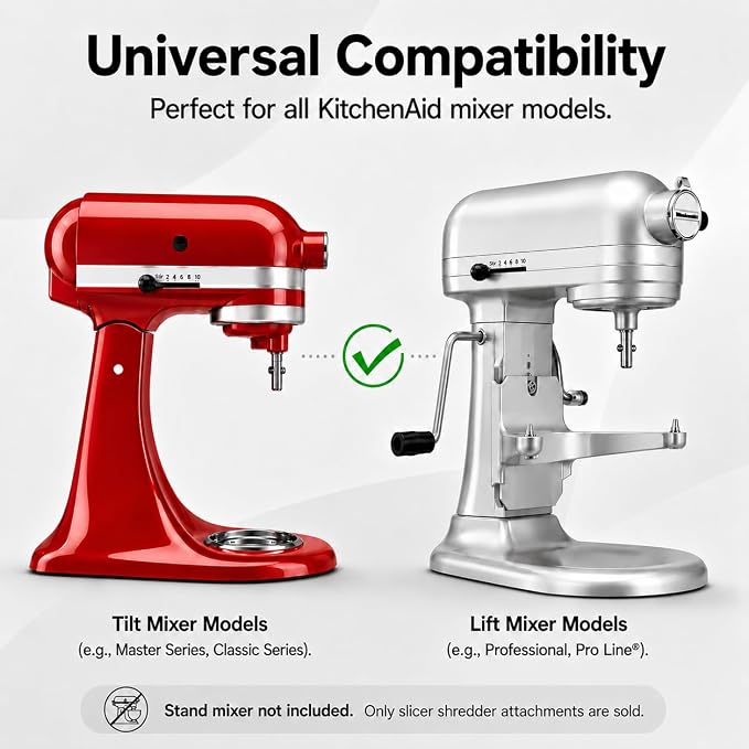 5-Blade For KitchenAid Shredder Attachment Fit Kitchenaid Mixer All Models | Large Feed Chute Cheese Grater, 304 Stainless Steel Blades, Vegetable Shredder, Kitchen Aid Accessories and Attachments