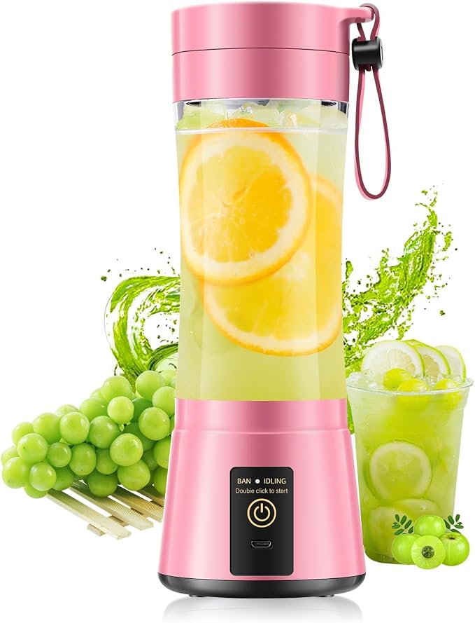 Mini Portable Personal Blender - Travel Blender Make Smoothies | 380ml Lightweight Blender, 6 Stainless Steel Blades, Powerful Quick Blend, Easy Clean, Freshly Squeezed in Sports/Office/Gym