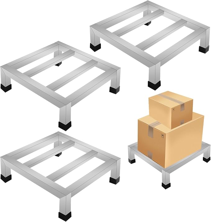 3Pack Stainless Steel Dunnage Rack, 11.8" L x 11.8" W x 3.9" H, No-Assembly | 1000LB Capacity, Kitchen Floor Racks for Commercial Food Service, Restaurant, Bakery, Shop & Garage Storage