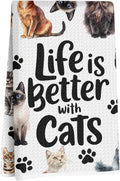 Jztco Cute Cat Kitchen Towels, Floral Cats Gifts Reusable Hand Towels | Cat Lover Gifts for Women Mom, Waffle Dish Towels for Kitchen Home Bathroom Decor 24x14 Inch