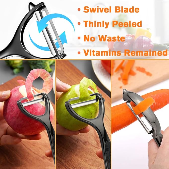 Vegetable Peeler Set, Stainless Steel Y & I Shape Swivel Blade Potato Fruit Peeler, Kitchen Household Peeling Tool(Black)