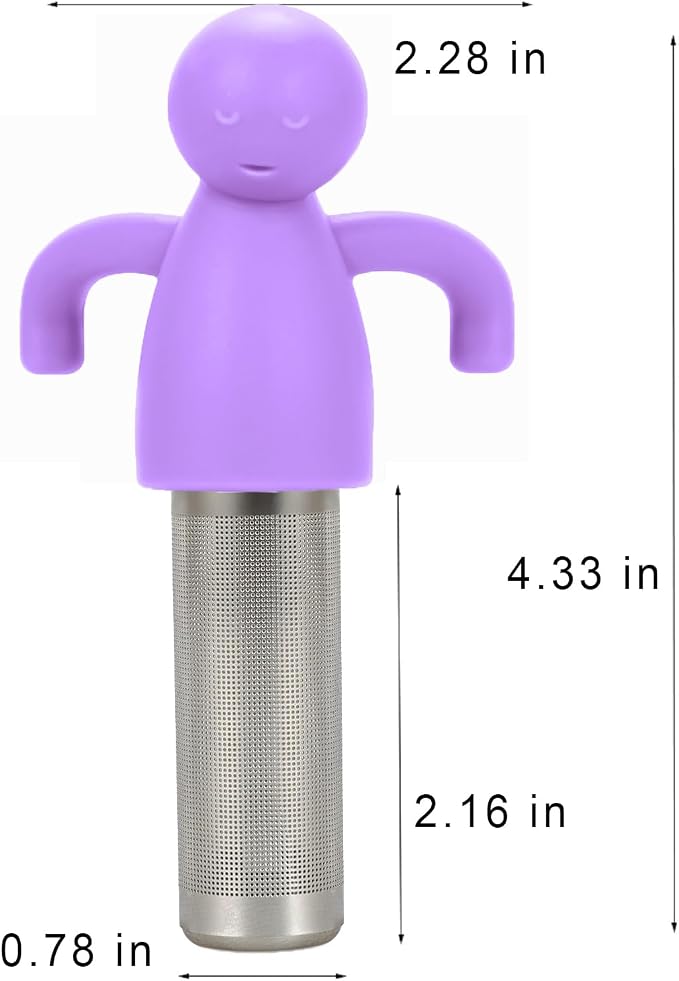 Loose Leaf Tea Steeper Infuser Extra Fine Mesh Stainless Steel, Purple | Stainless Steel Fun Person-shaped Design Tea Strainer Filter with Silicone Handle for Loose Tea Ball for Cup Mug