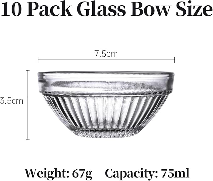 3in 2.5oz Small Clear Glass Ramekins Custard Bowls, 10 Pack Mini Glass Dipping Sauce Cups Pinch Bowl, Little Kitchen Condiment Ingredient Prep Salad Dishes, Dishwasher Microwave Freezer Safe