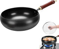Gugxiom Suntuup Japanese Iron Pan, 26cm/10.23in Cast Iron Wok, with Spatula, 2 Covers to Choose From, for Pots On Electric Stoves/Induction Cookers/Gas Stoves (Glass lid 26cm/10.23in)