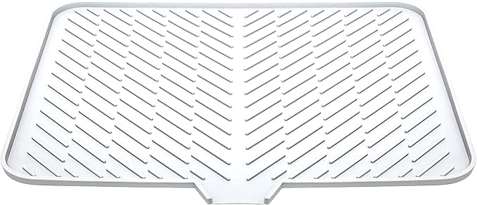 Silicone Dish Drying Mat with Built-in Drain Lip - Hygienic Drying Pad - Sturdy Compact Easy to Clean Tray Protects Surfaces Prevents Water Build Up - 23 X 17 (White)