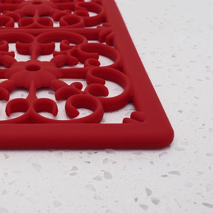 GASARÉ, Extra Large, Thick, Silicone Trivet for Hot Dishes, Pots, and Pans, Heat Resistant Mat for Countertop, Hot Pad for Kitchen, Easy to Clean, 12 x 11 x 3/8 Inches, Red