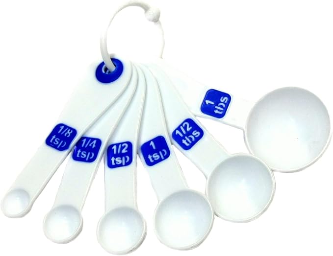 Chef Craft Select Plastic Measuring Spoon Set, 6 piece set, White and Blue