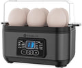 Tesslux Electric Egg Cooker, 6-Egg Boiler for Hard, Soft, Poached, Black | LED Countdown Timer, Touch Control, Poaching Bowl, Omelet Maker, Stainless Steel, Auto Shut-Off, Buzzer Alert, Compact