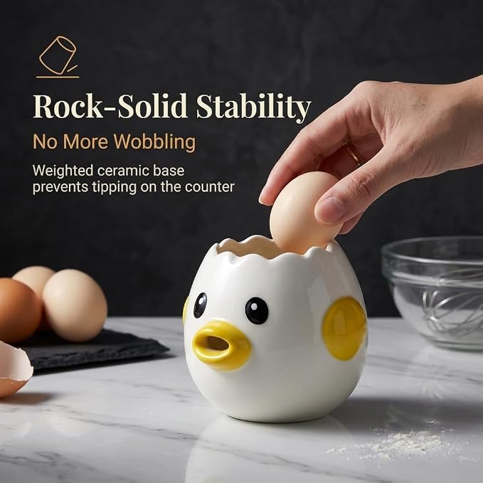 Ceramic Egg Filter Splitter, Funny Vomiting Chick Yolk White Separator | Multi-Purpose Baking Assistant Tool, Microwave & Dishwasher Safe, Hand-Painted Kitchen Gadget, Gift for Home Bakers