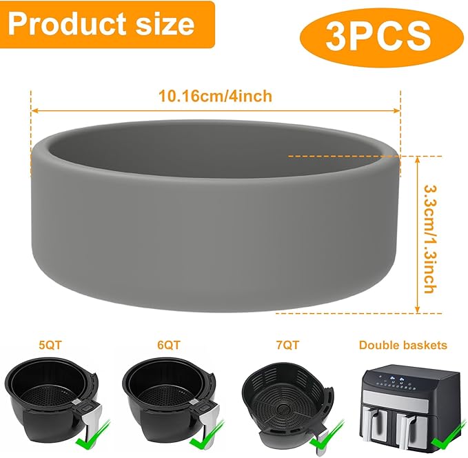 3Pcs Silicone Air Fryer Egg Mold,3 Pcs Reusable Nonstick Egg Bites Pan-Alternative to Microwave Egg Cooker/Sous Vide Egg Bite Maker,BPA Free,Dishwasher Safe,Air Fryer Accessories(Grey,3pcs)