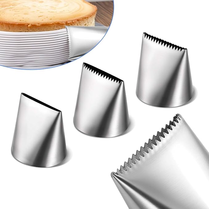 3 PCS Piping Tips Set Large Frosting Piping Kit Stainless Steel Cake Icing Nozzles Tips Decorating Tools Silver Pastry Bags Tips Accessories for Cookie Cupcake Baking Buttercream Supplies