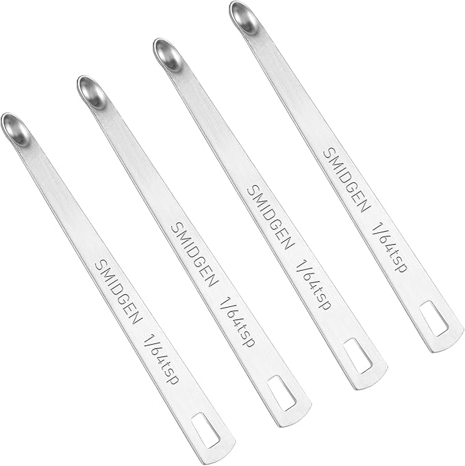 4 PCS 1/64 Teaspoon(1/64 Tsp | 0.083 mL | 0.083 cc) Single Measuring Spoon, Small Measuring Spoon Only, Stainless Steel Mini Measuring Spoons for Cooking
