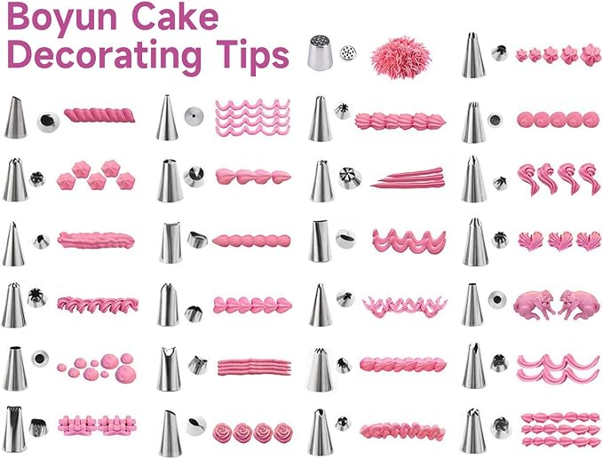 Dessert Decorating Syringe Set, Frosting Piping Kit, Pink | Icing Piping Kit, Stainless Steel, 30 Piping Icing Nozzles, Cupcake Decorating Kit