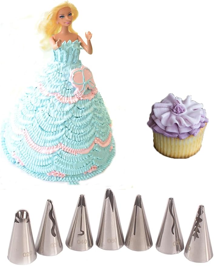Ruffle Piping Tips for Cake Decorating, 7 Ruffle Icing Pastry Skirt Tips