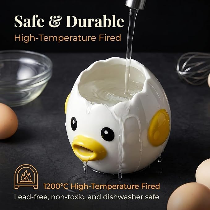 Ceramic Egg Filter Splitter, Funny Vomiting Chick Yolk White Separator | Multi-Purpose Baking Assistant Tool, Microwave & Dishwasher Safe, Hand-Painted Kitchen Gadget, Gift for Home Bakers