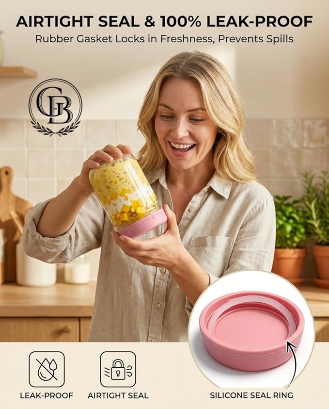 16 OZ Overnight Oats Jars with Lids 8 Pack, Glass Meal Prep Containers, Reusable Food Storage Jars, Airtight Mason Jars for Breakfast, Yogurt Parfait, Salad, Smoothies(8 Pack)