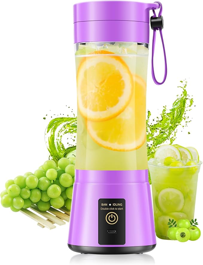 Mini Portable Personal Blender - Travel Blender Make Smoothies | 380ml Lightweight Blender, 6 Stainless Steel Blades, Powerful Quick Blend, Easy Clean, Freshly Squeezed in Sports/Office/Gym