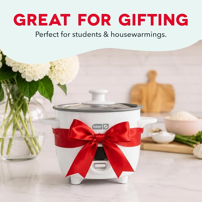 Dash Mini Rice Cooker, 2-Cup Removable Ceramic Nonstick Pot, White | Small Rice Cooker, Rice Maker for One, Keep Warm Function, Cooks Oatmeal, Quinoa & Grains